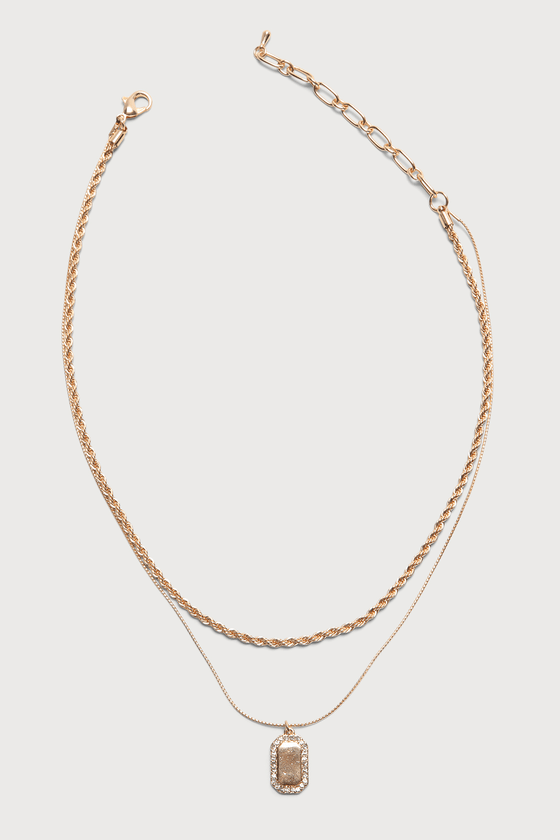 Gold Rhinestone Necklace - Layered Necklace - Layered Rope