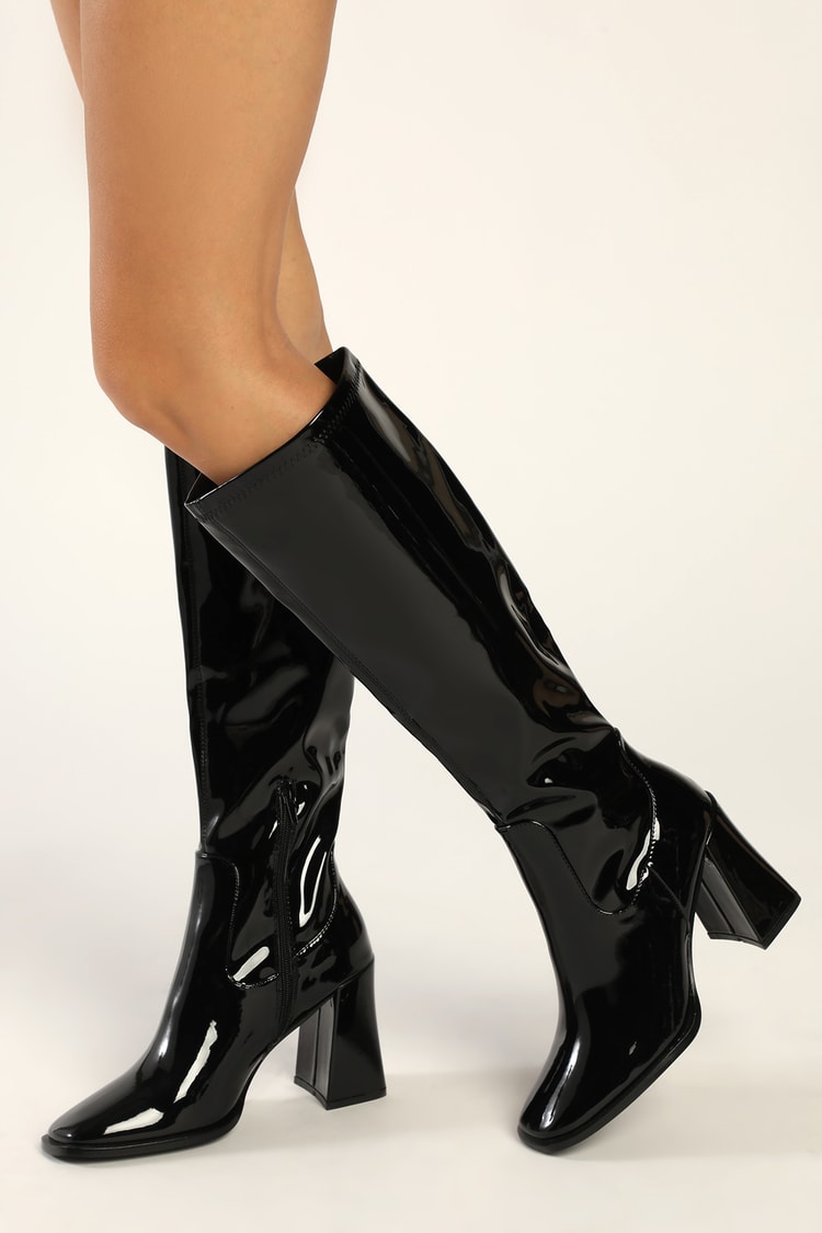 Black Shiny Patent Leather Knee High Boots From Yves Saint-Laurent ...