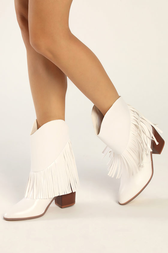 White Fringe Boots Fringe MidCalf Boots Festival Fashion Lulus