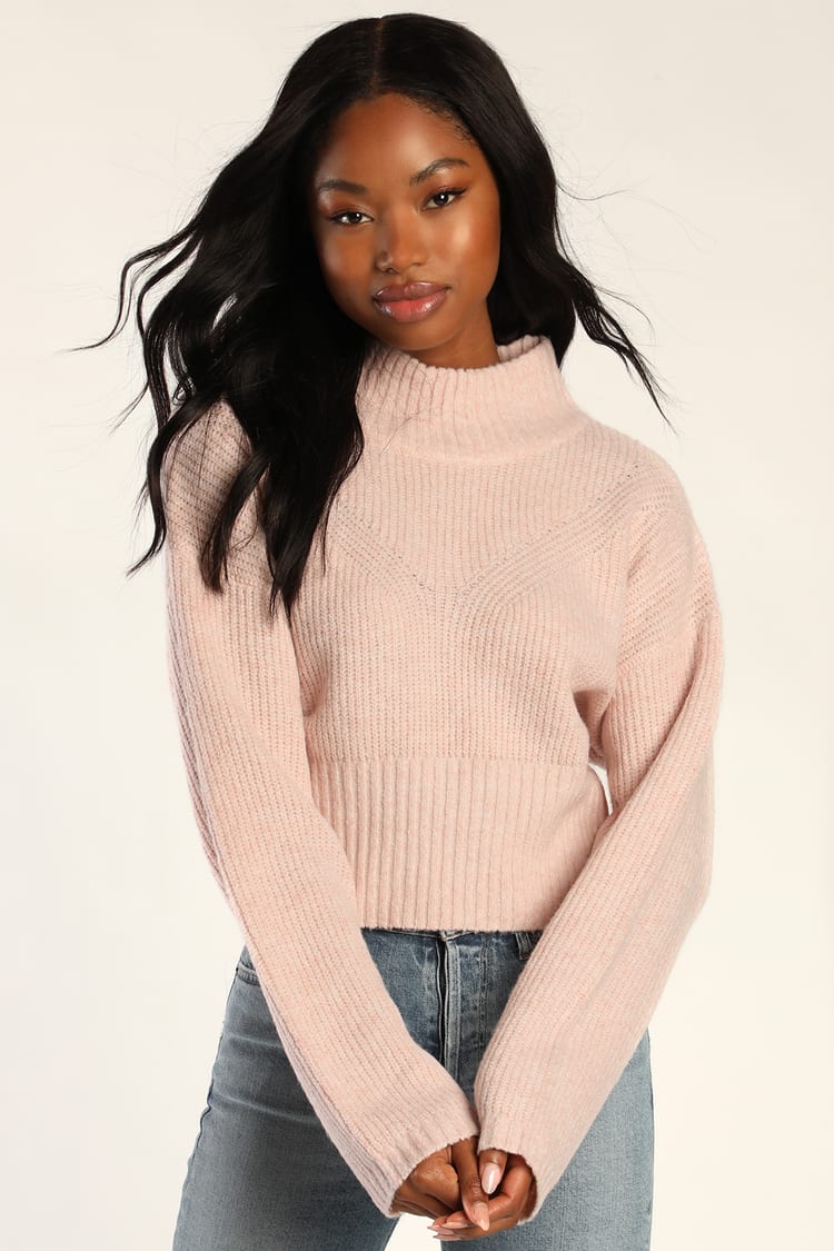 Snuggly Days Light Pink Cropped Mock Neck Sweater