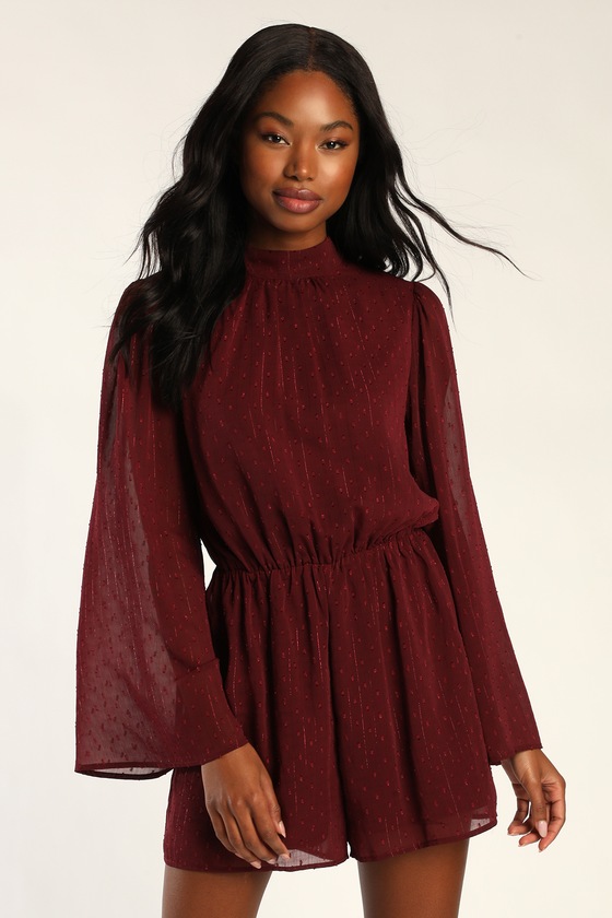 Burgundy romper sales dress