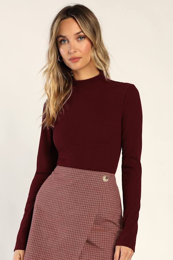Eve Long Sleeve Backless Bodysuit - Burgundy