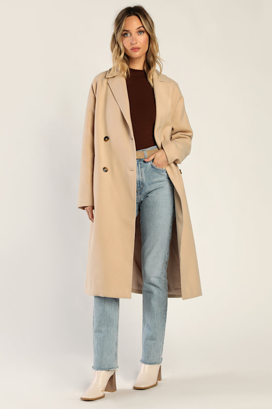 Iconic Entrance Beige Double Breasted Coat 7