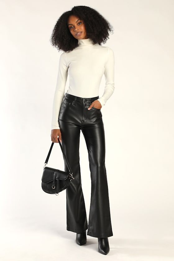Stevie Black Vegan Leather High Rise Flare Pants 4