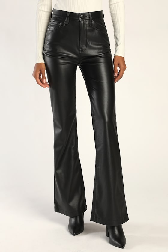 Stevie Black Vegan Leather High Rise Flare Pants 3
