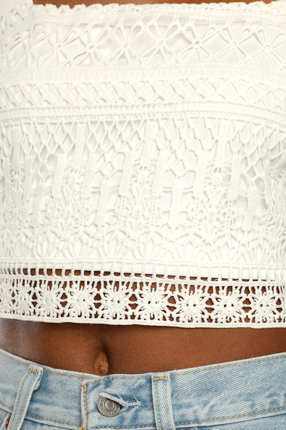 Romance Forever White Crochet Lace Crop Top - thumbnail 5