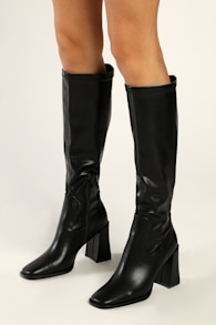 Michella Black Square Toe Knee High Boots 1