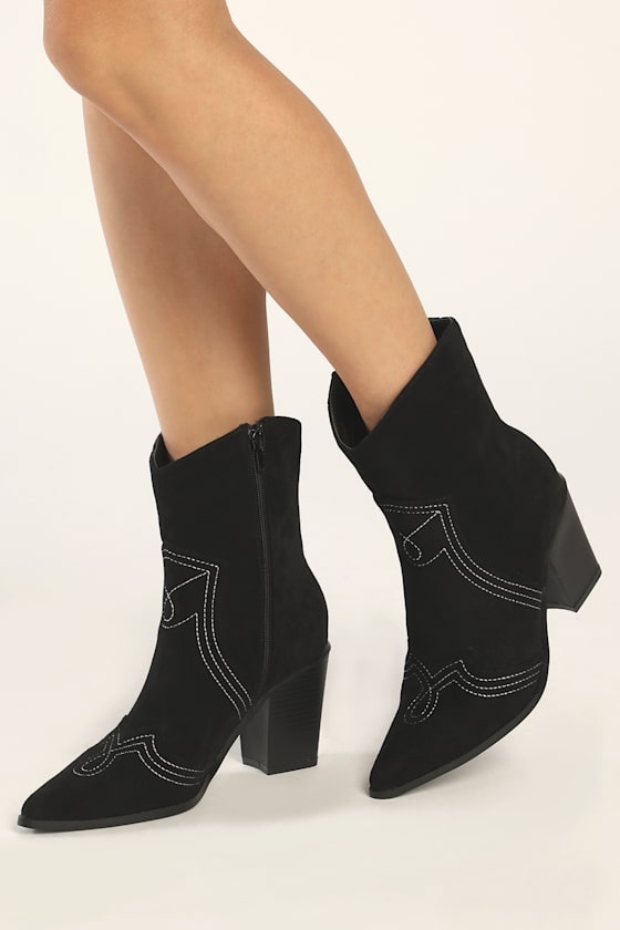 Black Slouchy Mid Calf Pointed Toe Boots