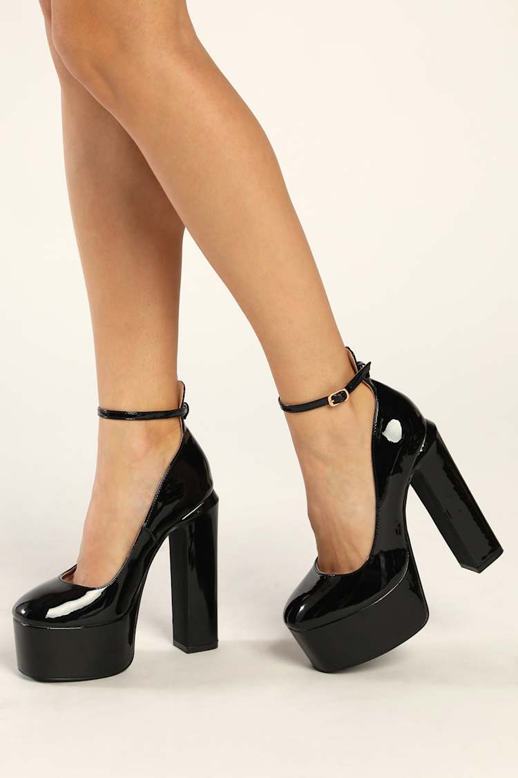 Black Pumps - Patent Leather Pumps - Black Platform High Heels - Lulus