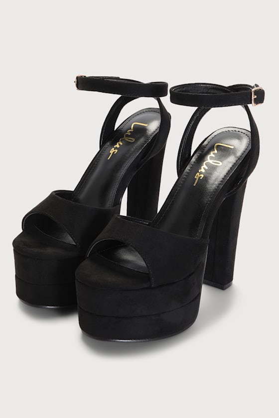 Mirella Black Suede Platform Ankle Strap Heels 3