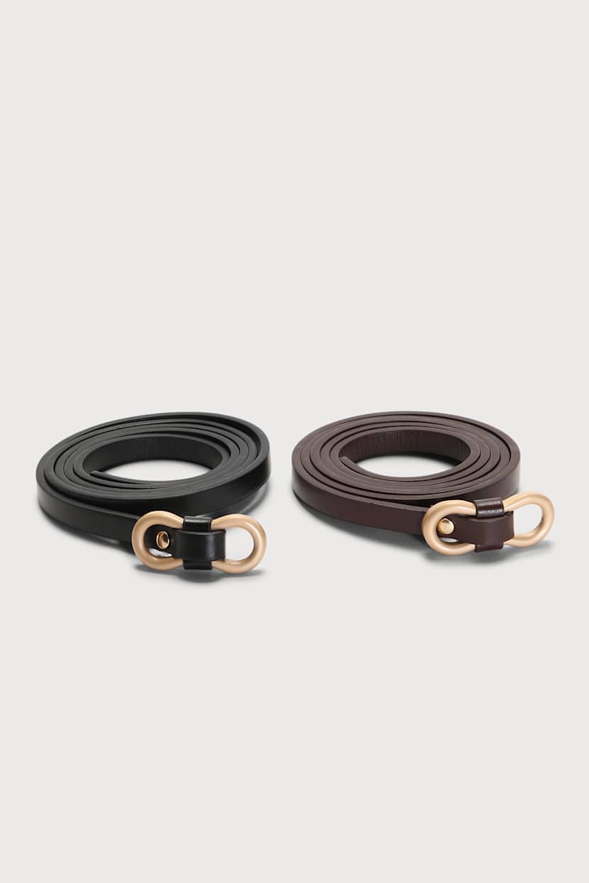 3 PC Vegan Suede Skinny Statement Belt Set - Black, Brown, Tan Black and Brown Belt Set - Faux-Leather Belt Set - Skinny  main image 3