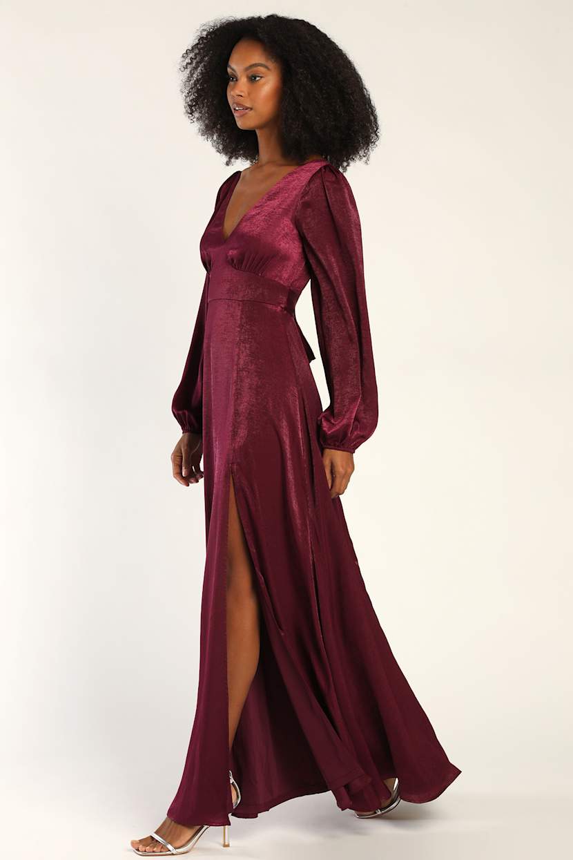 Purple Maxi Dress - Brushed Satin Dress - Balloon Sleeve Dress - Lulus Purple Maxi Dress - Brushed Satin Dress - Balloon Sleeve Dress - Lulus
