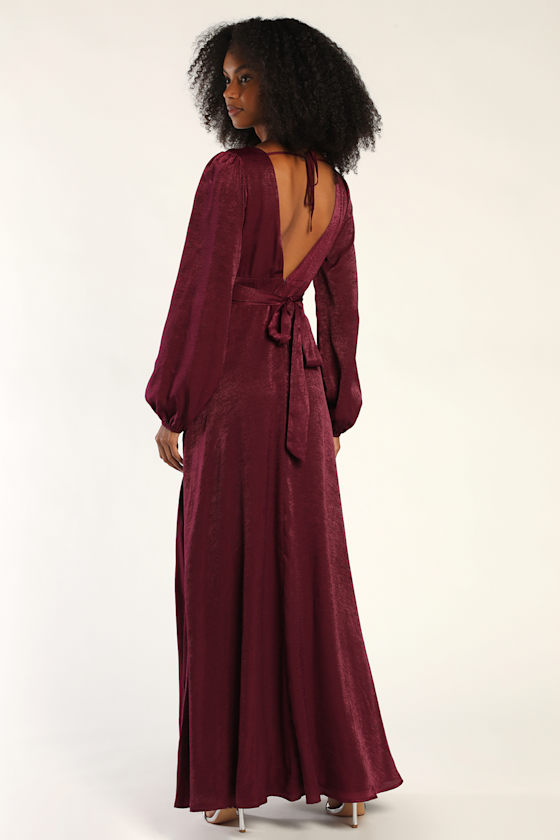 Perfectly Gorgeous Plum Purple Satin Long Sleeve Maxi Dress 5