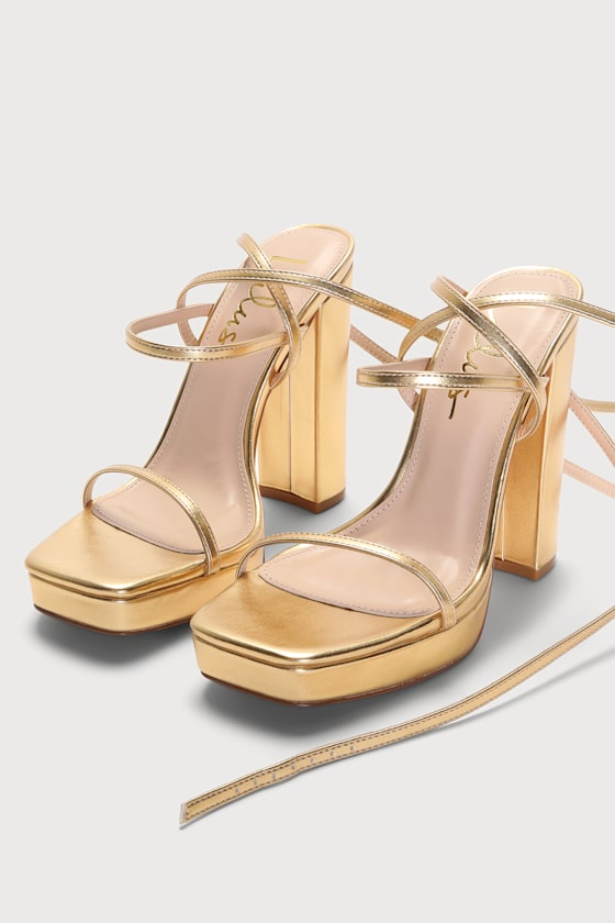 Sygole Gold Platform Ankle Wrap High Heel Sandals 3