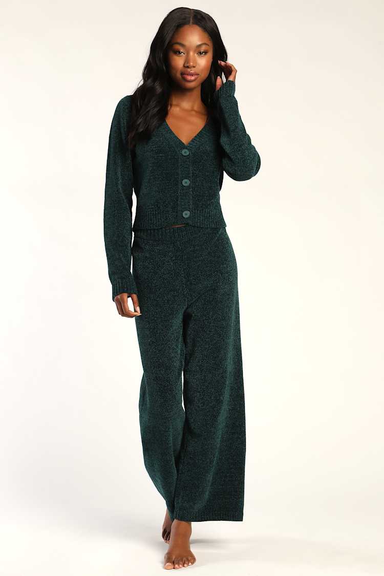 Emerald Green Lounge Pants - Chenille Pants - Wide-Leg Knit Pants - Lulus