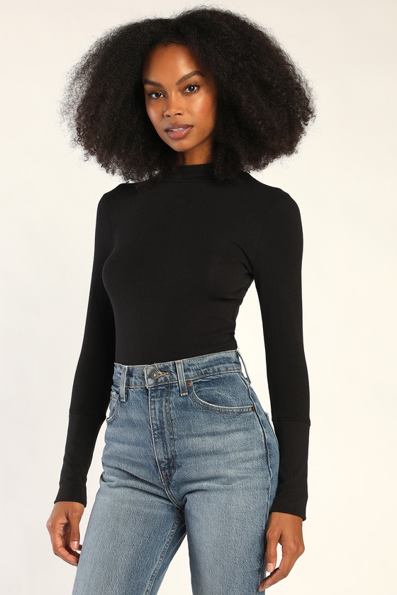 Free People The Rickie - Ribbed Black Top - Mock Neck Top - Lulus