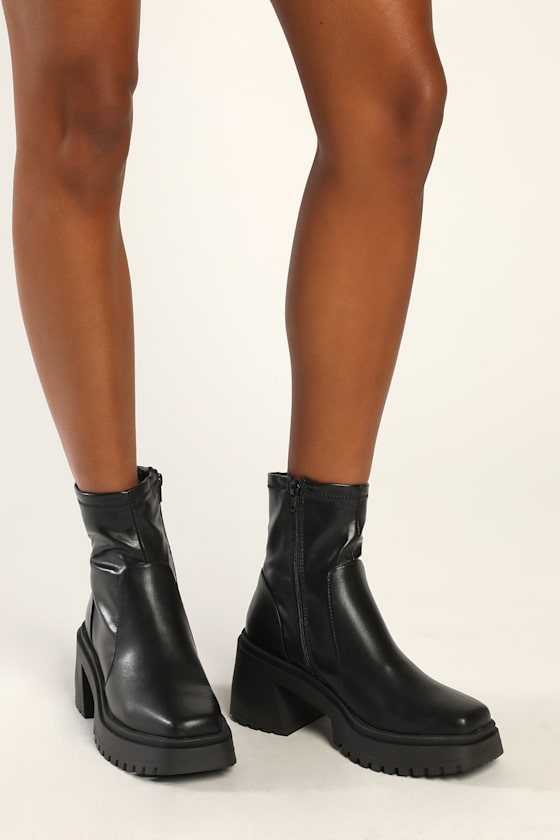 Madden Girl Tiaa Black Paris MidCalf Boots Lug Sole Boots Lulus