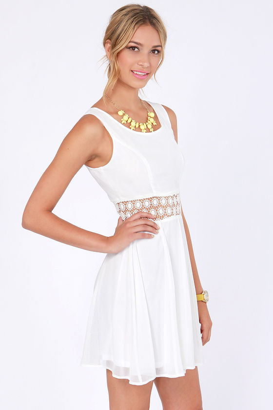 Cute Ivory Dress - Cutout Dress - Skater Dress - $41.00