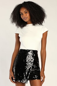Dash of Glam Black Sequin Faux Wrap Mini Skirt 1