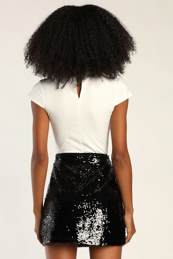 Dash of Glam Black Sequin Faux Wrap Mini Skirt - thumbnail 6