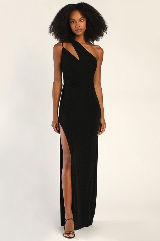 Black Maxi Dress - Satin Maxi Gown - One-Shoulder Dress - Lulus