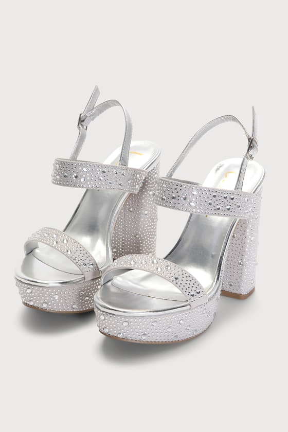 Silver Heels - Suede Heels - Platform Heels - Rhinestone Heels - Lulus