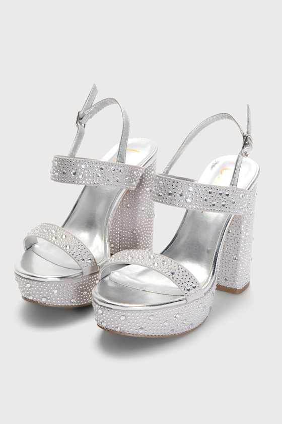 silver rhinestone platform heels