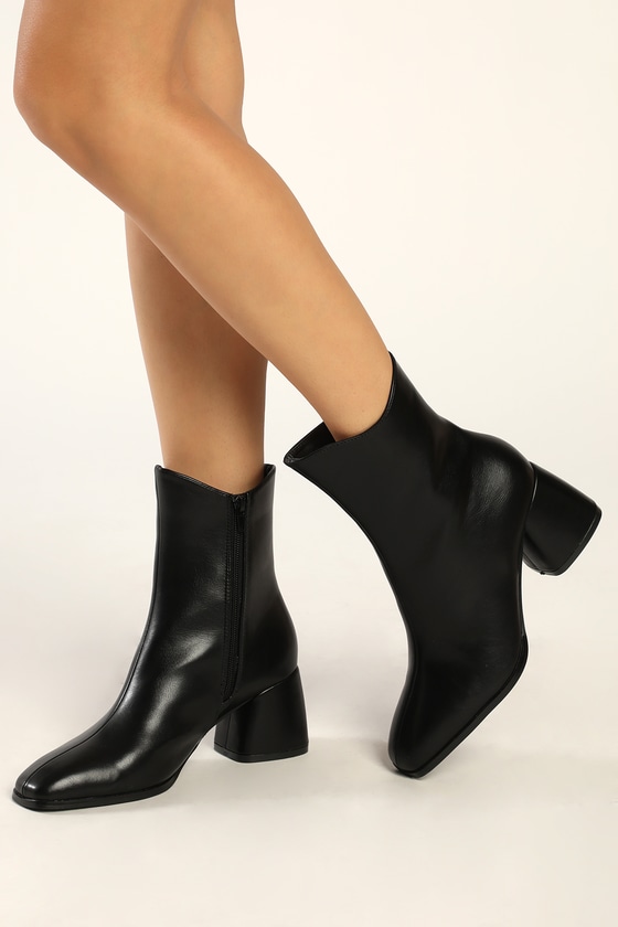 Lulus Windal Black Square Toe Mid-calf High Heel Boots