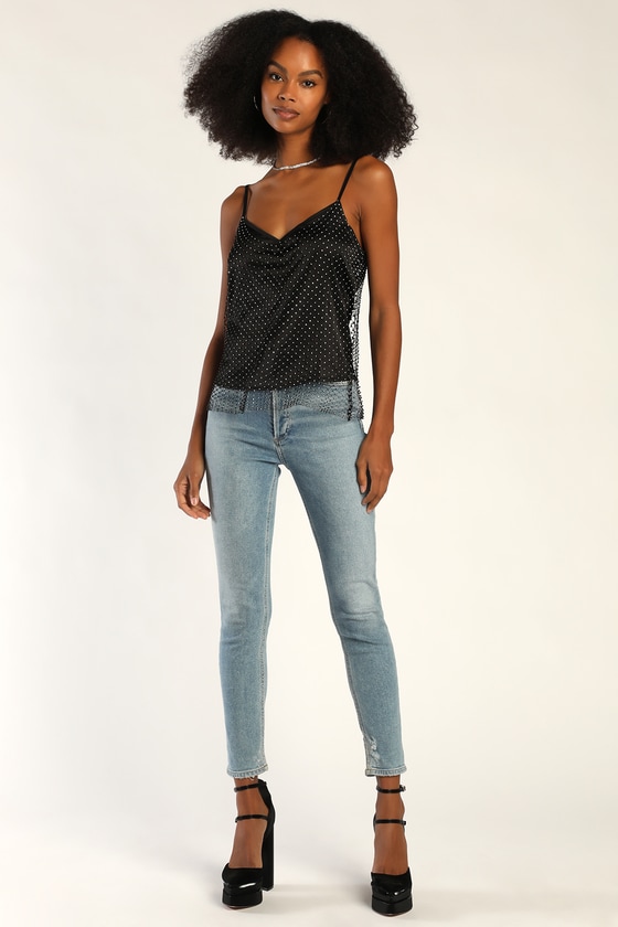 Black Fishnet Tank Top - Rhinestone Tank Top - Sparkly Top - Lulus