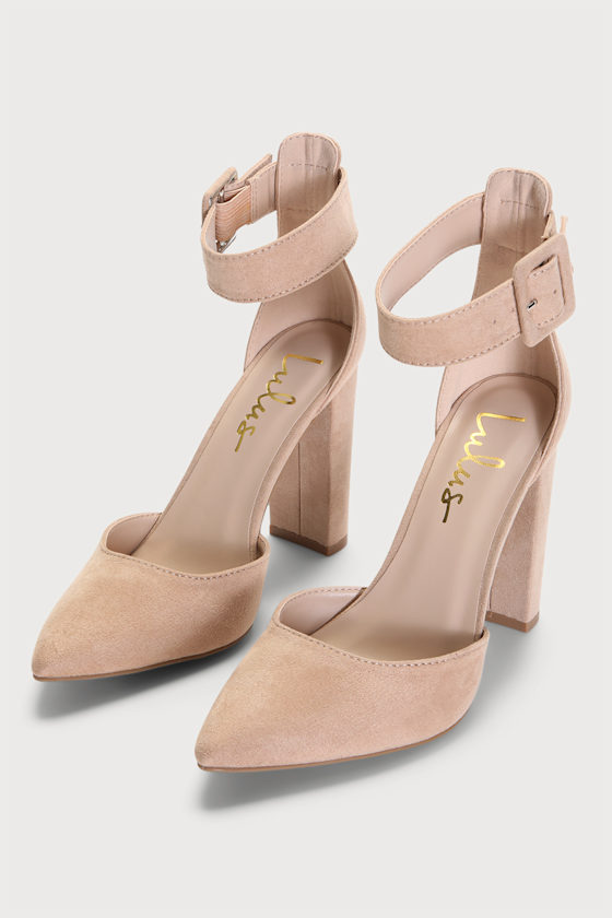 Nadiana Natural Suede Pointed-Toe Ankle Strap Pumps 3