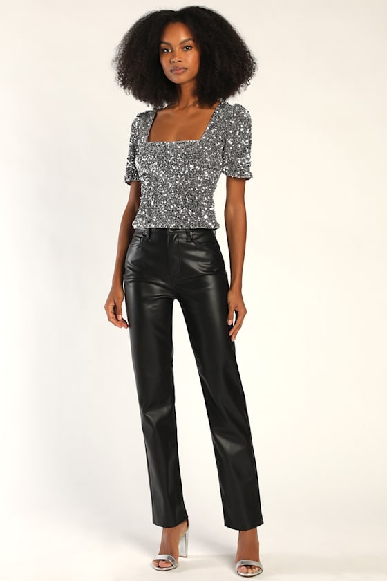 Sparkling Marvel Silver Sequin Square Neck Crop Top 6