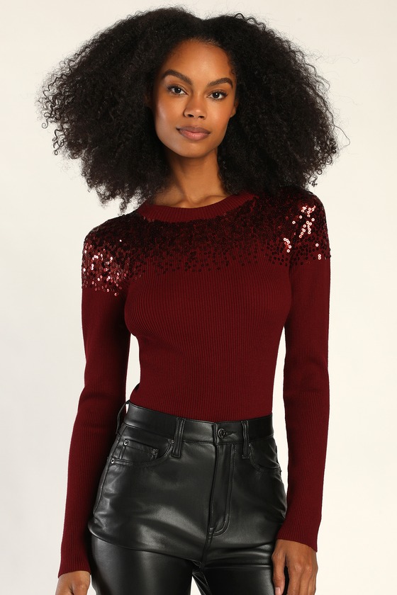 Red sequin long sleeve top outlet