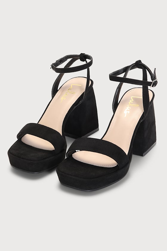 Black Ankle Strap Sandals Faux Suede Heels Block Heel Sandals Lulus