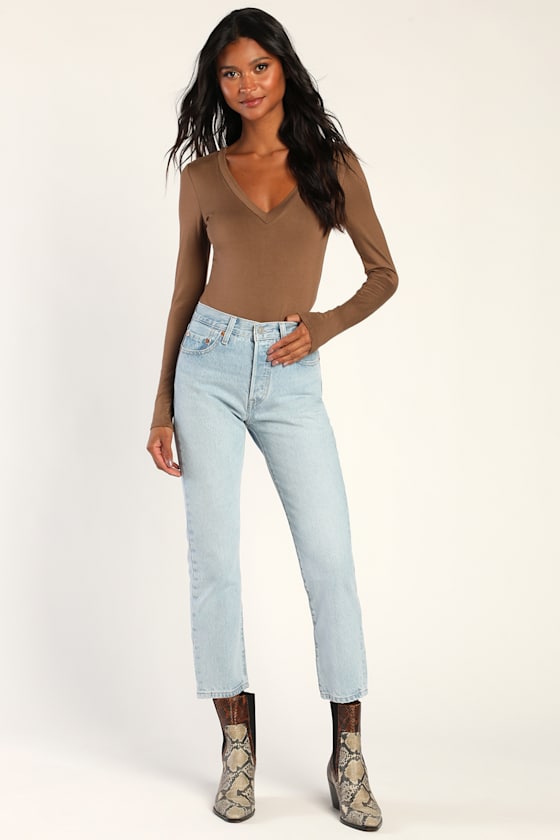 501 Straight Light Wash Cropped Denim Jeans 6