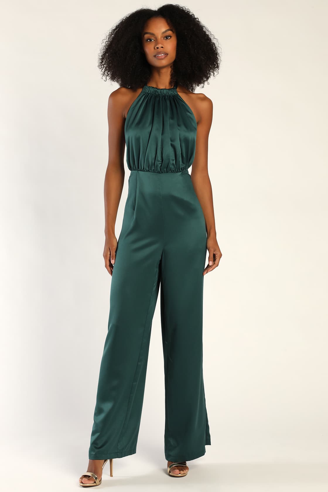 Rose Beige & Teal Green Cotton Satin Jumpsuit main image 1