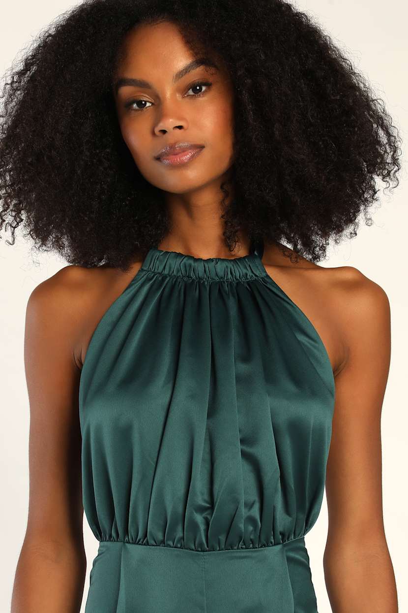 Emerald Jumpsuit - Satin Halter Jumpsuit - Backless Jumpsuit - Lulus
