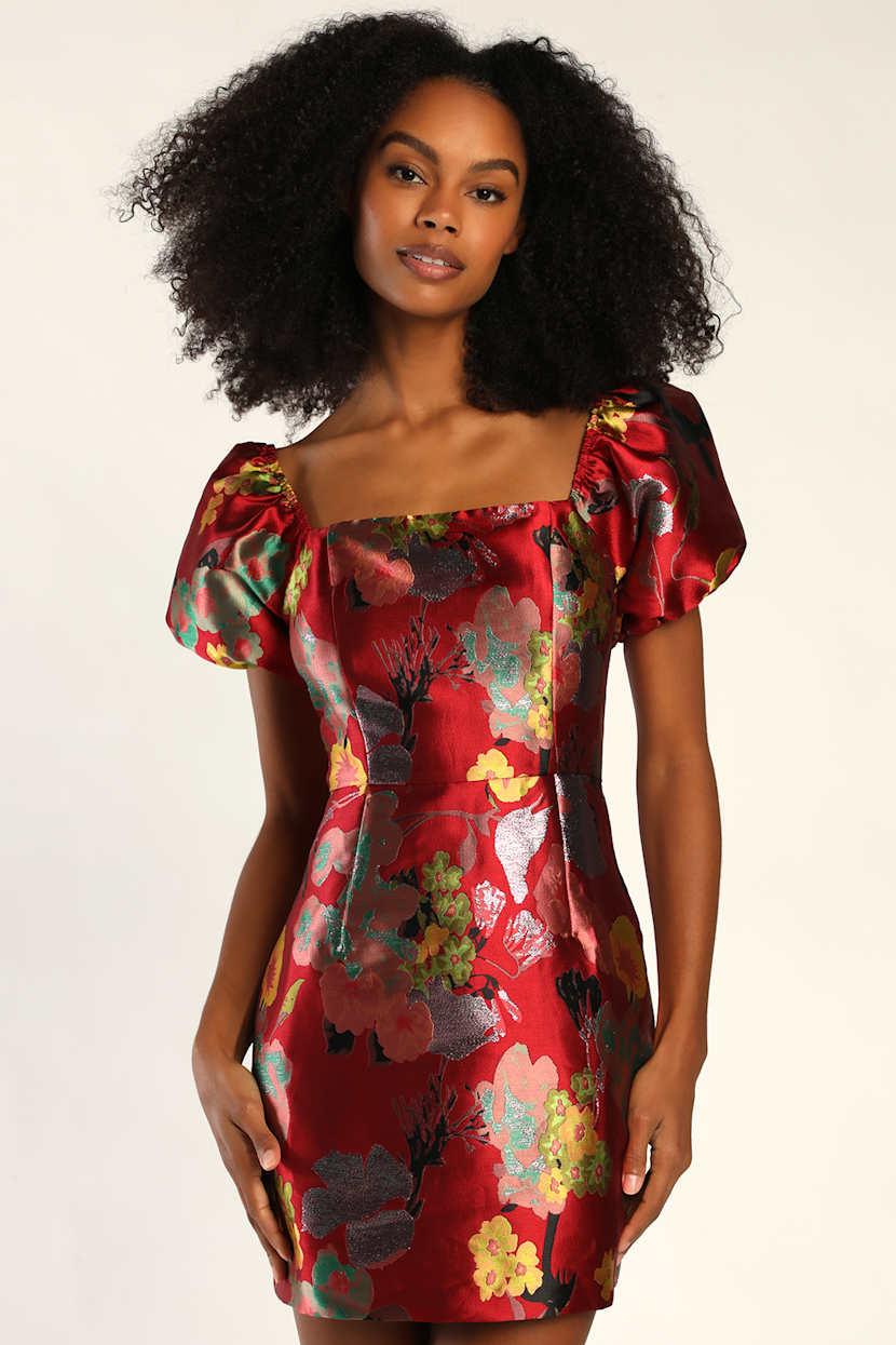 red multi floral mini jacquard dress Buy Love & Roses Red Floral Structured Jacquard Mini Dress from Next USA