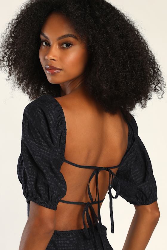 Charming Cutie Navy Blue Puff Sleeve Backless Midi Dress 7