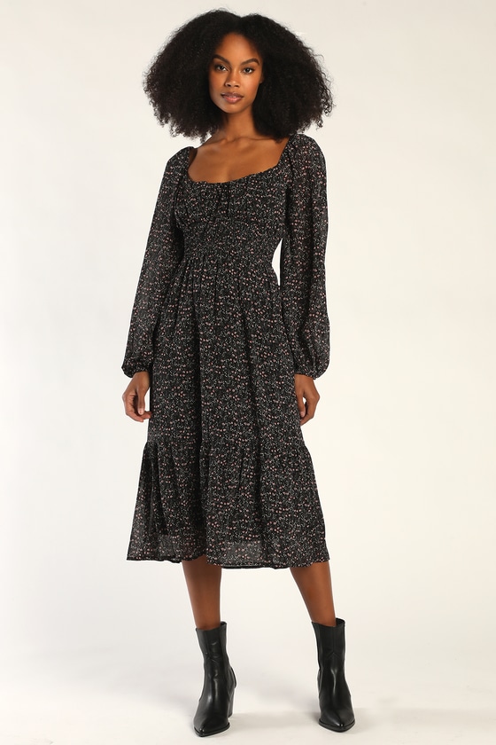 ◆Loulouseoul◆ Rosy Balloon Shirring Midi Dress Black S1277 WB_HR_CL134919002-