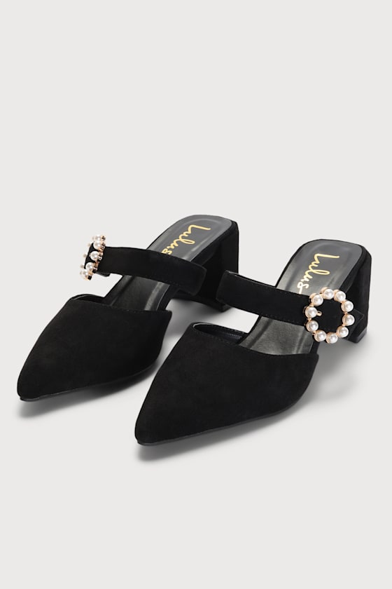 Grula Black Suede Pearl Pointed-Toe Mules 3
