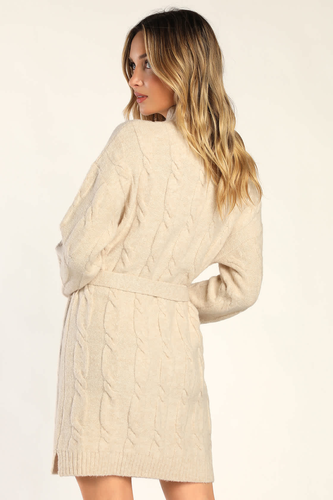 Warmed Up To You Cream Cable Knit Mock Neck Sweater Dress