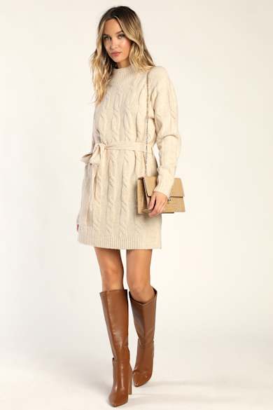 Cute Beige Sweater Dresses for Women