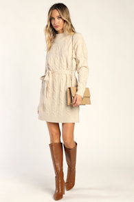 Warmed Up To You Cream Cable Knit Mock Neck Mini Sweater Dress 2