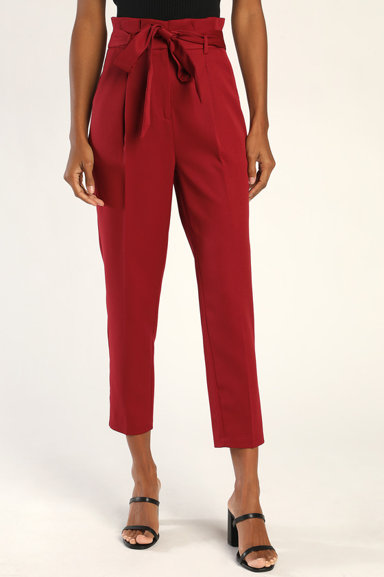 Red high hotsell waisted paperbag trousers