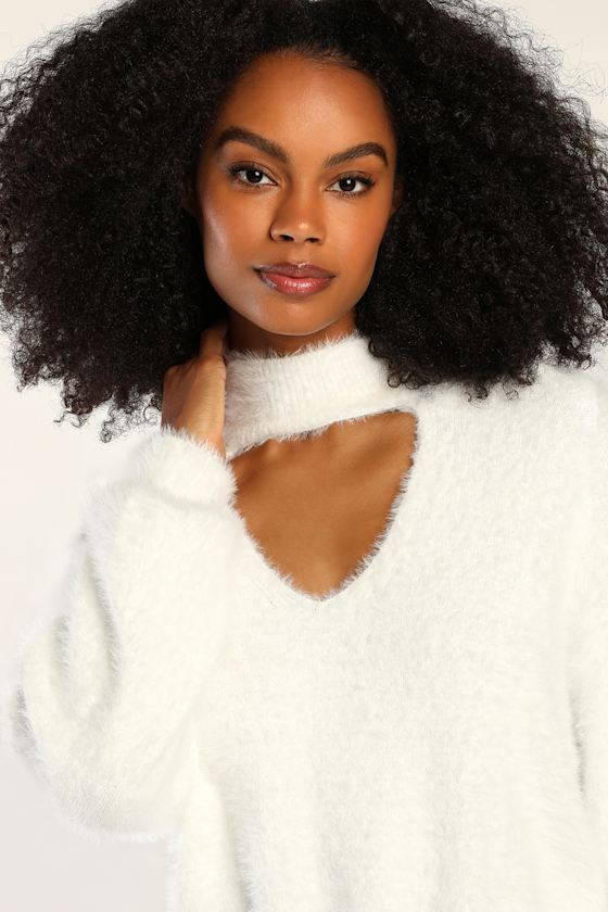 Fuzzy Knit Sweater - Cutout Sweater 