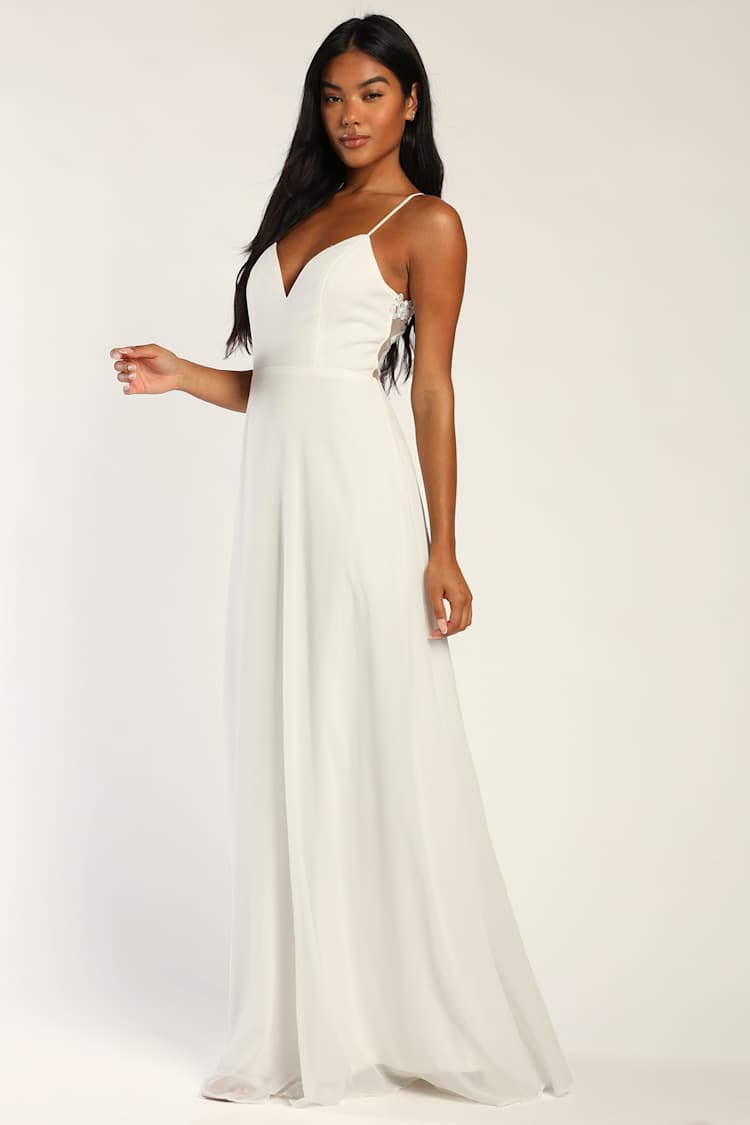 Romantic Ways White Lace Button Back Maxi Dress