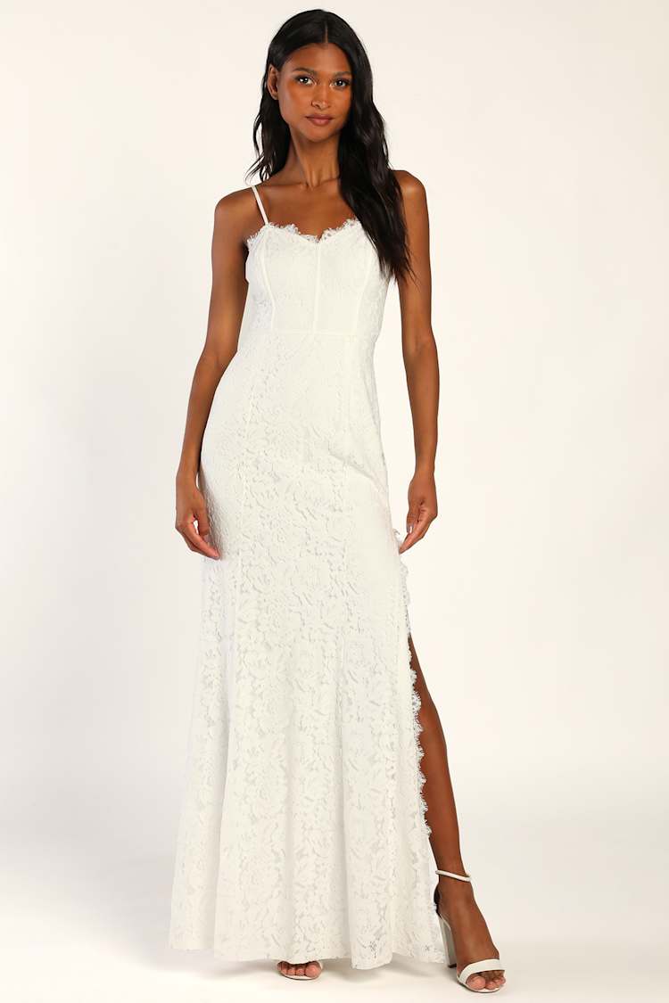 Sultry White Maxi Dress - Floral Lace Maxi Dress - Side Slit Hem - Lulus Sultry White Maxi Dress - Floral Lace Maxi Dress - Side Slit Hem - Lulus