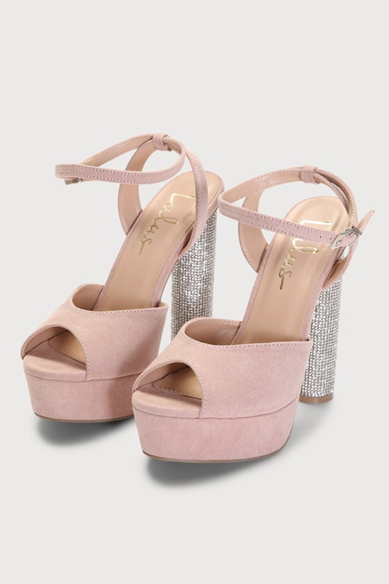 Kamila Light Nude Suede Platform Rhinestone Ankle Strap Heels 3