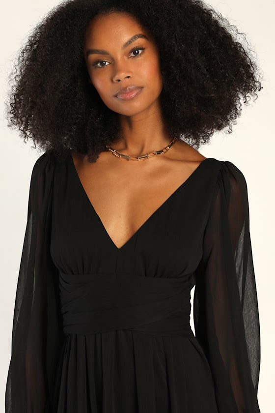 Enchant My Love Black V-Neck Long Sleeve Maxi Dress 2