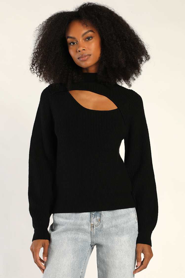 Black Knit Sweater - Cutout Sweater - Mock Neck Sweater - Lulus 